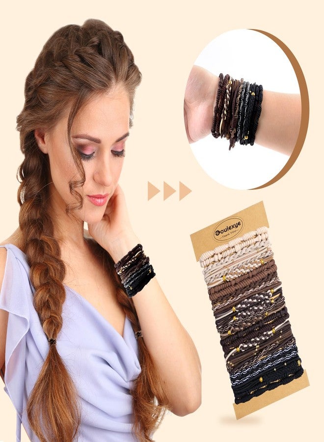 Bouiexye ربطات شعر بوهيمية من Bouiexye، 26 قطعة، ربطات شعر مرنة لا تسبب تلف الشعر، ربطات شعر على شكل ذيل حصان للنساء والفتيات ذوات الشعر الخفيف والكثيف (أسود، بيج، أبيض، قهوة) - Image 3